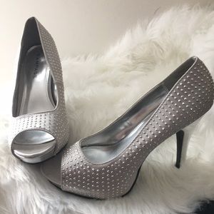 Silver rhinestone heels